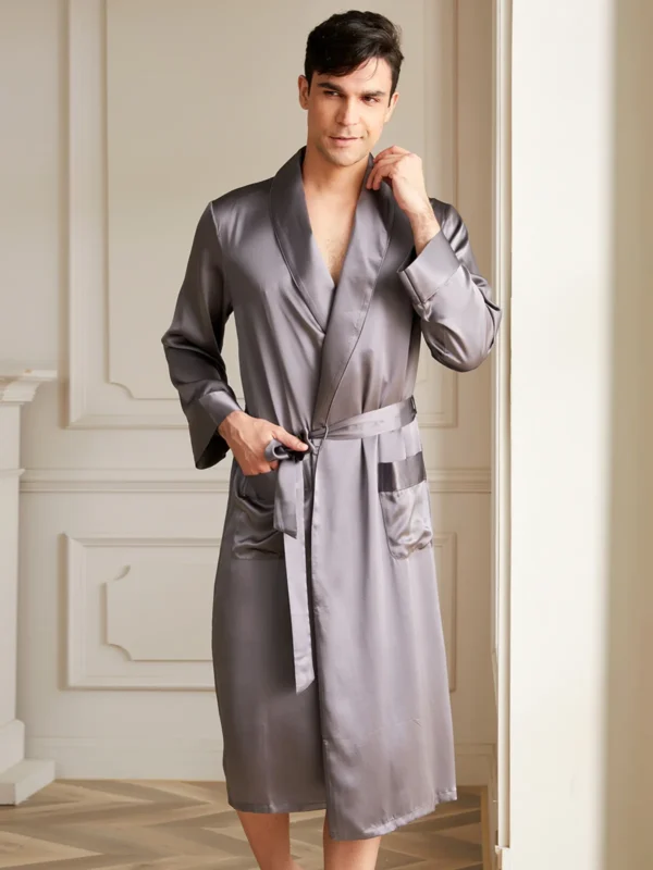 19 Momme Men's Long Silk Robe - Image 2