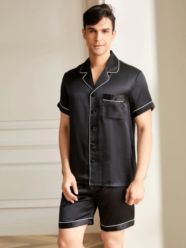 19 Momme Men's Short Silk Pajamas Set - Image 4