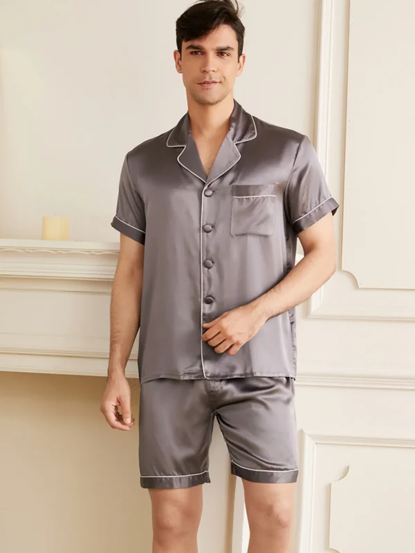 19 Momme Men's Short Silk Pajamas Set - Image 3